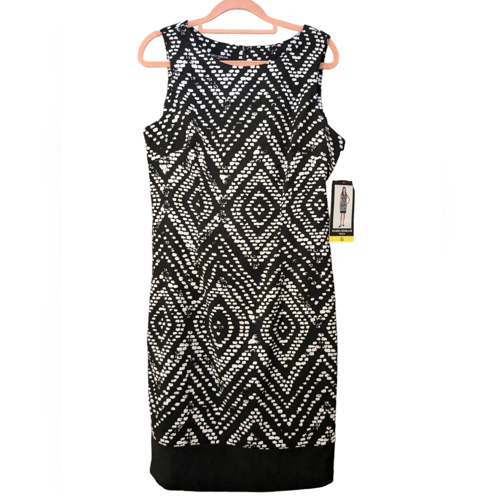 NWT Mario Serrano Midi Dress in black and white.  Size 6.
